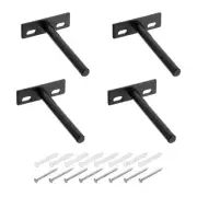 4 Set Floating Shelf Bracket 4", T Bracket for Shelves with Screws, Black
