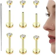 [YADOCA] G23 Titanium Helix Piercing Jewellery Cartilage Earrings Internally Threaded Flat Back Ear Piercing Labret Conch Piercing Hypoallergenic Helix Earrings Silver Gold Tragus Piercing Jewellery