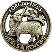 [Religious Gifts] Silver Tone Forgiveness Heals and Renews Lamb of God Lapel Pin, 7/8 Inch