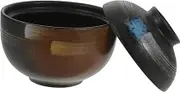 OKUMEYR Ceramic Stewing Pot Soup Bowl with Lid Japanese Vintage Style Bird's Nest Kitchen Tableware Safe Material
