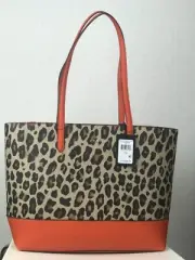 NWT DKNY Bryant Park Large Tote Bag / Purse Leopard / Orange $268.00