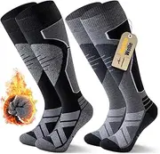[Niorasen] 2 Pairs of Merino Ski Socks for Men and Women, Thermal Snowboard Socks, Ski Socks with Padding, Warm Knee Socks for Skiing, Snowboarding, Outdoor Winter Sports