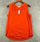 NEW LOFT Womens Small Tops Orange Silky Rayon Shirt Blouse V Neck Sleeveless NWT