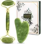 Gua Sha & Jade Roller Gift Set, Natural Green Face Roller and Gua Sha Stone S...