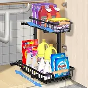 Ssumght Under Sink Organizer, Metal Slide out Sink Shelf Pull Out Cabinet Organizer Shelf, Kitchen Bathroom Organizers and Storage Metal Sliding Drawer, Multi-Purpose Storage for Home,Laundry Room