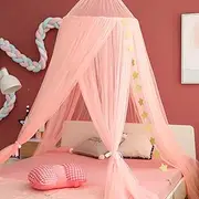 Bed Canopy Curtains, Pink Bedroom Canopy Mosquito Net for Bed, Dreamy Princess Tent Hanging Dome Canopy Netting Room Decor, Large Elegant Reading Nook Canopies Indoor