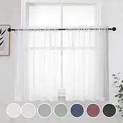 [OWENIE] Short White Sheer Curtains 36 Inches 2 Panels Set - Kitchen Tiers Valances Curtains Light Filter Rod Pocket Voile Cafe Curtains for Kitchen Bathroom Small Half Window, 42 in W x 36 in L