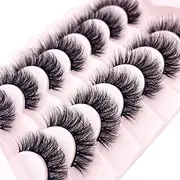 OCHILIMA Eyelashes, Russian Strip Lashes, Natural Look, Eye Lashes, False Lashes, Wispy, D Curly, Fluffy, 3D Effect, Cat Eye, Soft, Fake Eye Lashes, Pack of 7 Pairs