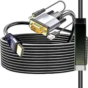 VGA to HDMI Adapter 25FT, with Audio VGA to HDMI Converter VGA to HDMI Cable with Audio, Active Male VGA-HDMI Out Lead Video Adattatore Cord for Computer,Laptop,Projector