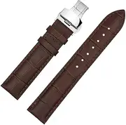 [g24] 20mm Leather Watch Band Strap Fits Datejust Brown Deployment Silver Buckle