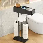 Free Standing Toilet Paper Holder with Shelf,Stand Mega Roll Black
