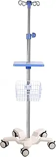 Rolling IV Pole w/Wheels & Tray Portable 4 Hooks IV Drip Stand w/Basket & Cast Iron Base Height Adjustable Stainless Steel Intravenous Pole for Home
