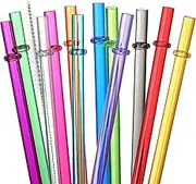 12 PCS, Reusable Straws with 2 Brushes, 10.5" Long Tritan Hard Plastic Straws, Translucent Replacement Drinking Straws for 16OZ-32 OZ Tumblers, Cups, Jars, Stanley, YETI, Starbucks, BPA Free