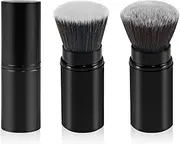 3 Pack Retractable Makeup Brush, Travel Makeup Brushes with Cover, Portable Powder Brushes with Flat and Round Top for Loose Powder Cream or Liquid Cosmetics (black)