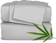 King Size 100% Organic Viscose Bamboo Bed Sheet Set, Silver Pearl