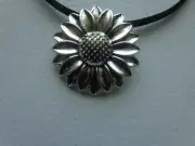 BOHO GYPSY SILVER SUNFLOWER PENDANT LEATHER SUEDE CORD NECKLACE CHOKER JEWELRY