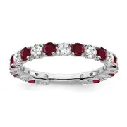 14k White Gold Created Ruby and Real Diamond Band