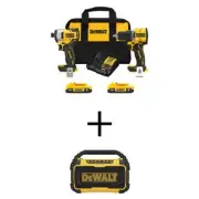 DEWALT ATOMIC Compact 2-Tool Combo Kit 20V Li-Ion Cordless w/ Bluetooth Speaker