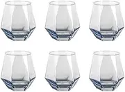 Hbluefat Stemless Wine Glasses Set of 6, Water Cup, Diamond Shaped, Geometric Tumblers. 10oz White Red Wine Whiskey Cocktai Glasses for Birthday, Party (Ice Blue)