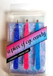 Tweezers set of 3 A Piece of Eye Candy Slant * Pointed * Flat Tip + Travel Case