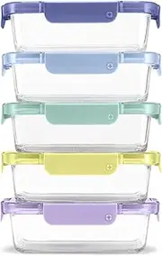 Ello Colorlock 3.4 Cup Meal Prep Sets 10Pc, 5 Pack Set- Glass Food Storage Container with Silicone Boot and Airtight BPA-Free Plastic Lids, Dishwasher, Microwave, and Freezer Safe, Purple Rain