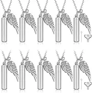 [Sureio] 10 Pieces Angel Wing Memorial Keepsake Cylinder Cremation Ashes Necklace Urn Necklaces Holder for Cremation Keepsakes for Men Stainless Jewelry with Filling Kit