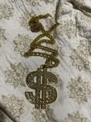 Gold Metal Dollar Sign Necklace Costume Accessory Halloween Gangster Rapper