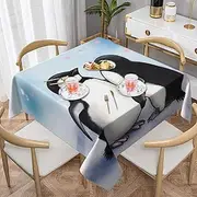 [QMNEHJ] Square Tablecloth 55 inch Wrinkle Resistant Waterproof Table Cover Farmhouse Table Cloth I Love Penguins Decorative Fabric Dining Table Cover for Kitchen Banquet Party
