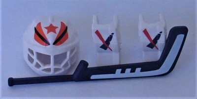 Playmobil Sport Ice Hockey Goalie Helmet. Stick & Shin Pads Mint Condition
