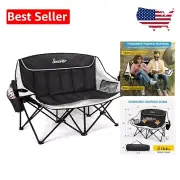 Double Folding Camping Chair with Cooler Bags – Supports 500 lbs, Black & Grey