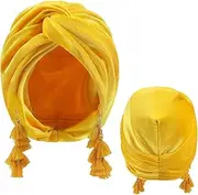 [DANMY] Women Turban,Cozy Polyester Cotton Turban Hats,Indian Turbans Hats Head Wraps Beanie,African Cap for Women, Yellow, One Size