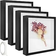 4 Pack 5 x 5in Shadow Box Frame, Shadow Boxes Display Cases with Adhesive Tape, 3D Picture Frame for Baby Items Wedding Memories Crafts Awards Medals Tickets and Photos(Black)