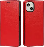 Cavor for iPhone 13 Mini Case, Crazy Horse Pattern PU Leather Book Folio Flip Wallet Case Phone Cover with Kickstand Feature & Card Slots for iPhone 13 Mini (5.4") - Red