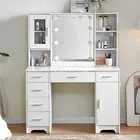 White Dressing Table Makeup Desk With LED Lighted Mirror 6 Drawers Vanity Table