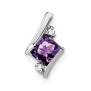 Sterling Silver Antique Cushion Amethyst and Real Diamond Pendant