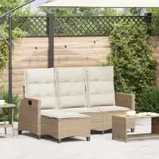 Reclining Garden Sofa with Cushions L-shaped Beige Poly Rattan