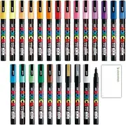 Uni Posca Paint Marker Fine Point (PC-3M) 24 Colors FULL RANGE Bundle Set Mitsubishi Poster Colour ALL COLOR 1.1mm Marking Pen Loconeko Memo pad Set