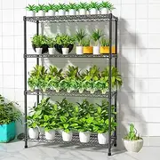 4 Tiers Black Metal Plant Stand Indoor Outdoor Potted Multiple Flower Pot Holder Shelf Rustproof Iron Supports Planter Plant Rack(70x30x120cm)