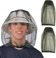 Hat with Mosquito Net, Pack of 2 Mosquito Head Net, Fly Net for Face, Mice Hat Head Net, Beekeeper Protective Hat, Fly Mask Cap Hat, Mesh Face Protection for Beekeeping, Outdoor Fishing, Travel