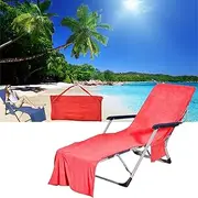 Sun Lounger Towel in Bag with Pockets Storage, Beach Towel with Pockets for Lounger, Large Extra Long Beach Towels, for Pool, Chaise Lounge, Sunbathing, Patio, Garden (Watermelon Red)