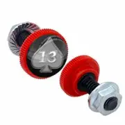 2 Red Knurled Motorcycle License Plate Frame Tag Bolts - LUCKY 13 SPADE BLACK