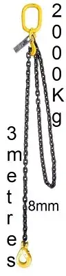 3m 1 Leg 8mm Chain WLL 2000Kg Crane Rigging Lifting Sling Clevis Safety Hook