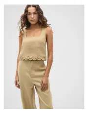[Seed Heritage] Scallop Broderie Shell Top in Cashew