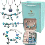 [Koycbiao] Charm Bracelet Making Kit for Girls with Jewelry Box, 68Pcs Bracelet Pendant Necklace Jewelry Gift Adults & Kids, Bracelets for DIY Craft Toy, Christmas Birthday Present for 8-12 Year Old Teen Blue