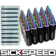 20 PC BLACK/NEO CHROME SPIKED LUG NUTS CONVERSION ADAPTER KIT 12X1.25 TO 12X1.5
