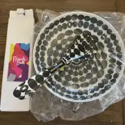 French Bull 12" Melamine Salad Bowl & Salad Servers Set FOLI Black/White NEW