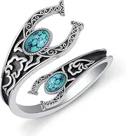 [CVRAVO] Western Turquoise Horseshoe Spoon Ring 925 Sterling Silver Western Turquoise Thumb Ring for Women Lucky Horseshoe Gifts for Women Girls, Sterling Silver, No Gemstone