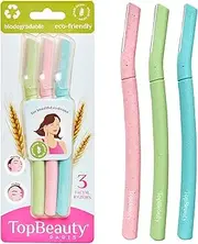 Topbeauty Paris Women Facial Razors - 3 pcs per pack - Wheat Straw Eyebrow Razors - Multipurpose Facial Body Hair Peach Fuzz Removal Trimmer Shaver - Dermaplaning Tool - Protective Safety Cover