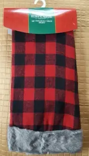 Kurt Adler 48" Red & Black Check Tree Skirt with Gray Faux Fur Border - NIP!