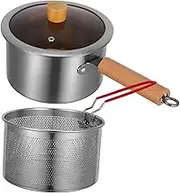 PartyKindom 1Set Stainless Steel Deep Frying Pot with Basket Ergonomic Handle for Porridge and Soup Kitchen Essential for Easy Frying Small Fryer Pot with Lid